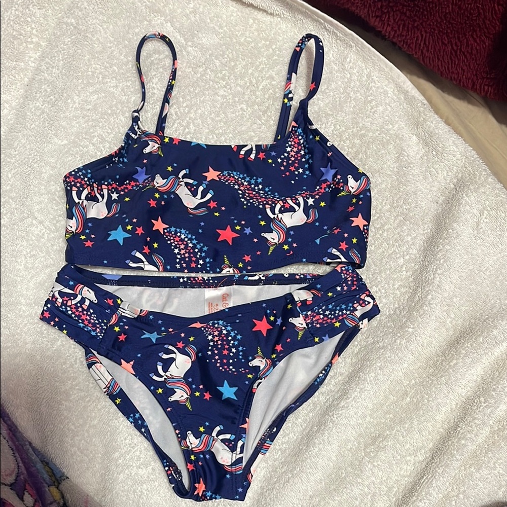 Cat & Jack Blue Bikini Swim Set with Holiday Pattern